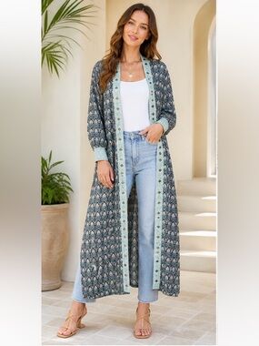 NWT Nekane NKN Shania Boho Maxi Kimono Duster Embroidered Small Flaw